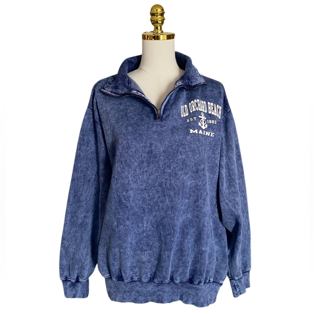 US Vintage Women’s Blue Acid-Washed Quarter-Zip Oversized Pullover Sweatshirt XL